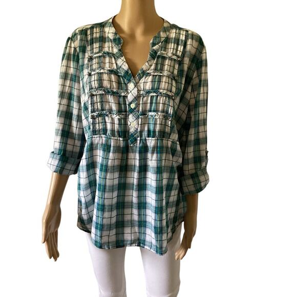 Torrid Teal Plaid Camp Shirt size 2 teal - Picture 1 of 6